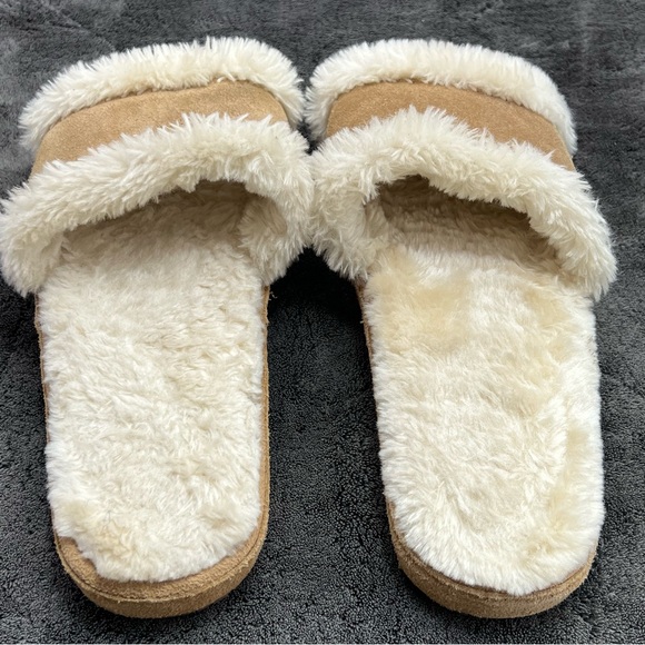 Minnetonka Sunflower Slide Slip On Slippers Leather /faux Fur Women Shoe Sz. 9 - Picture 3 of 5